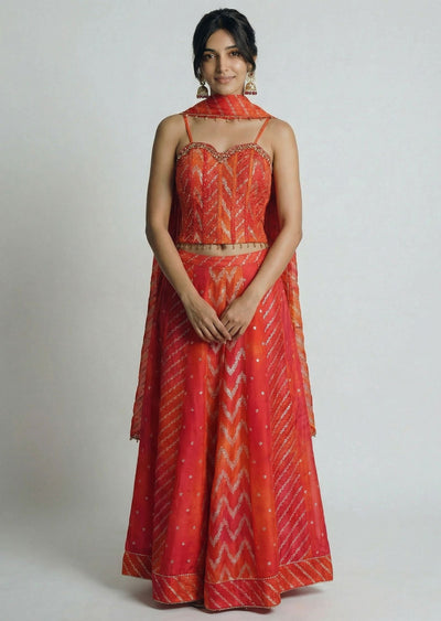 Multi Color Bandhani Corset Sharara Set