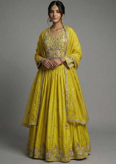 Elegant Yellowish Green Lehenga Set