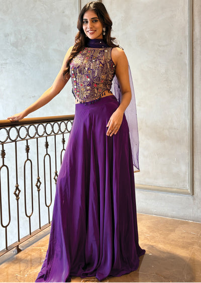 Purple embodied Sharara set