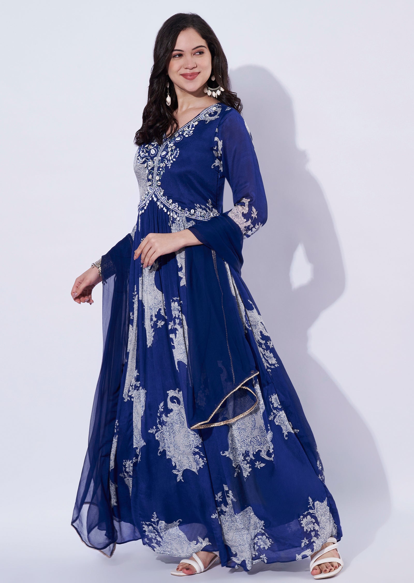 Blue Chinnon Anarkali Suit