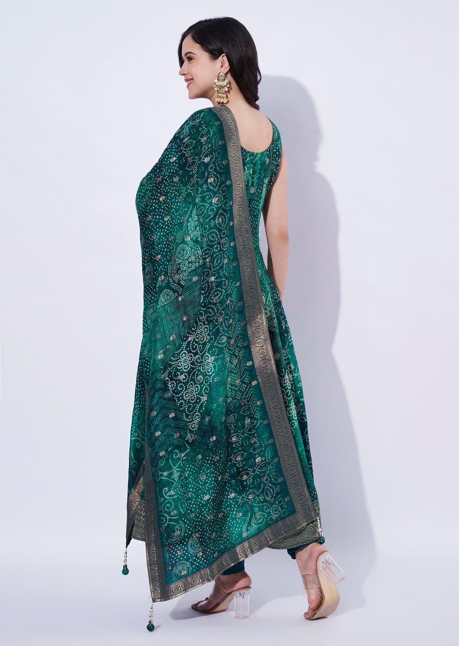 Bottle Green Chinnon Anarkali Suit