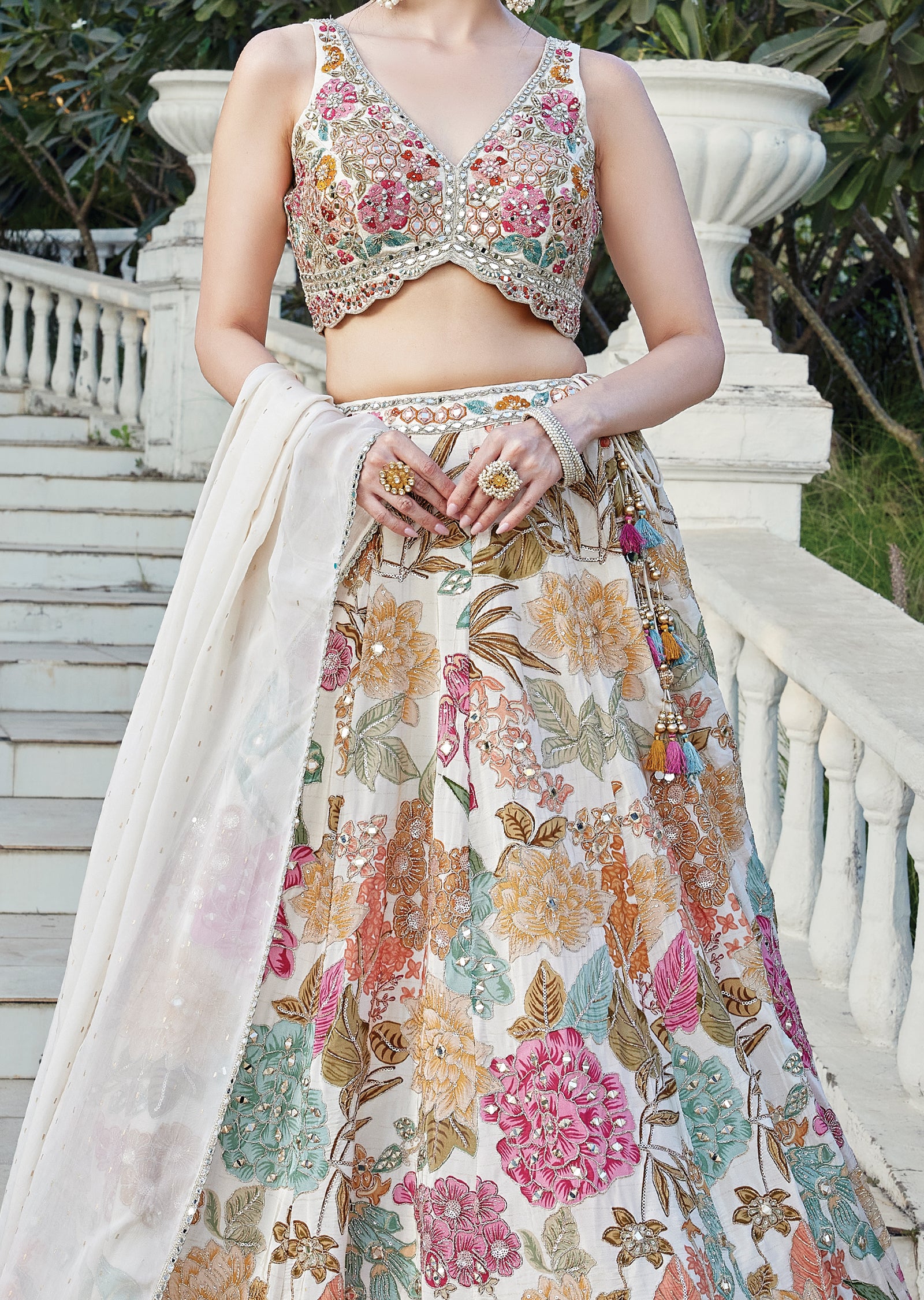 Elegant Cream Chinnon Lehenga Set