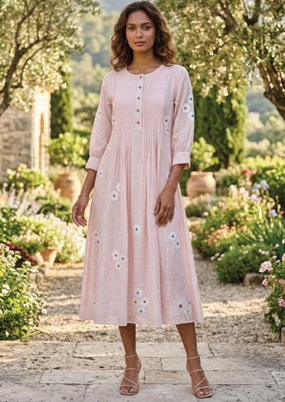 Peach Linen Georgette Frock Kurti