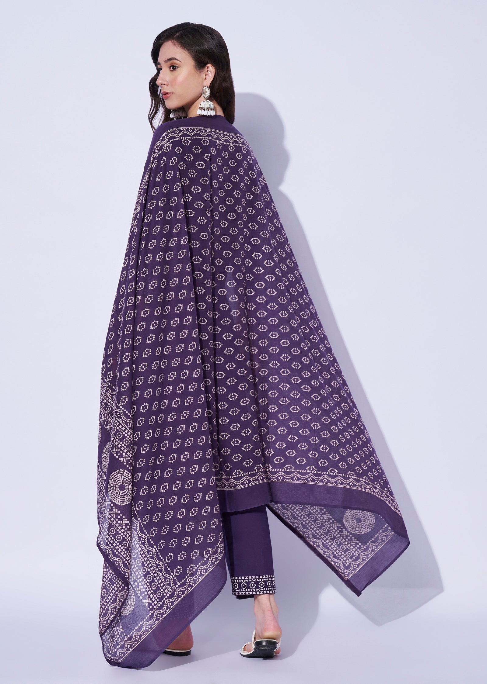 Purple Cotton Straight Cut Kurti Set