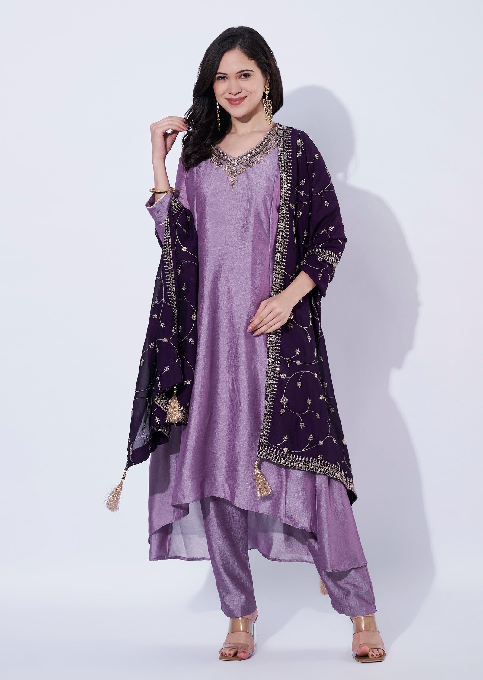 Lavender Tissue Anarkali Suit