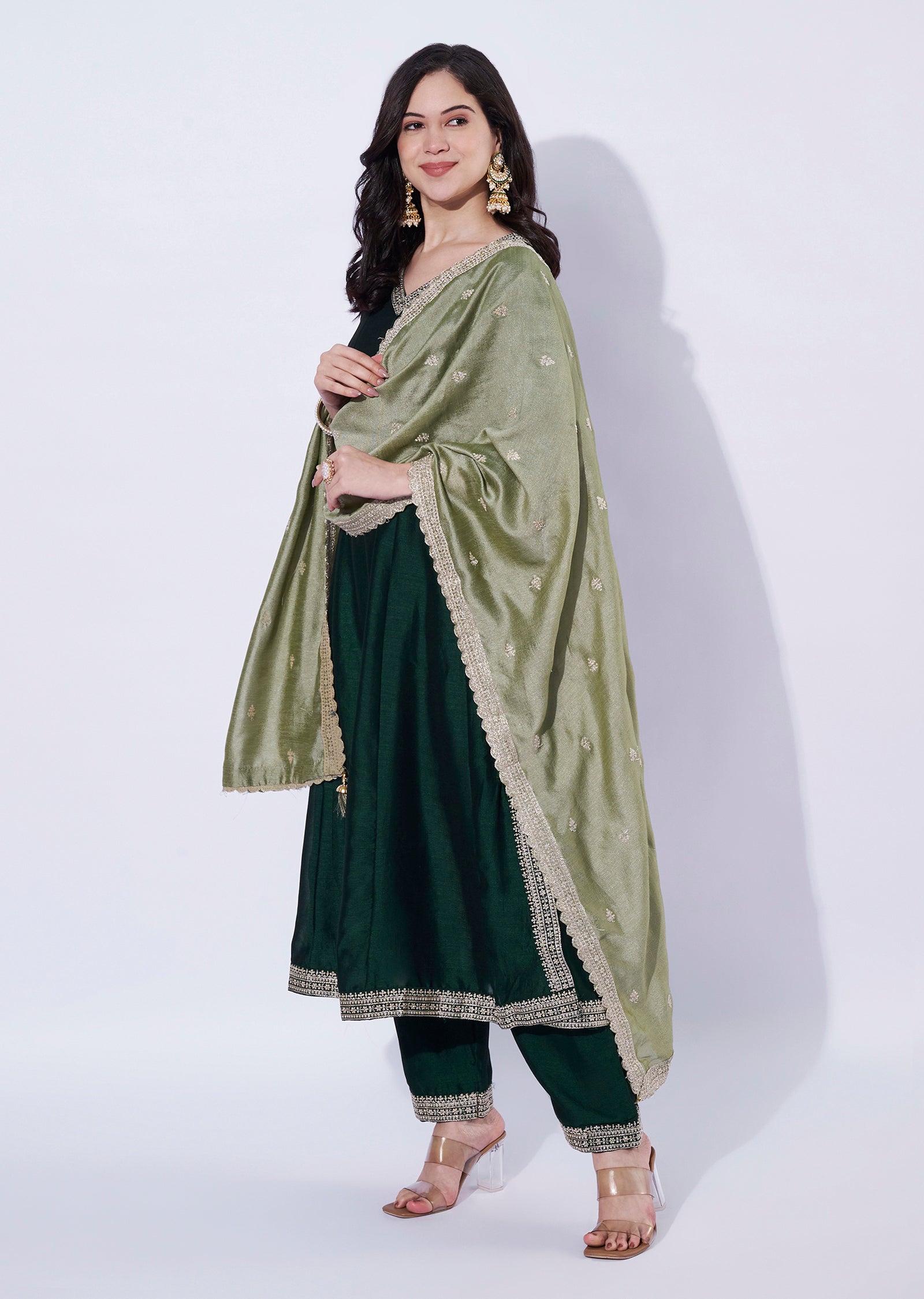 Bottle Green Georgette Anarkali Suit
