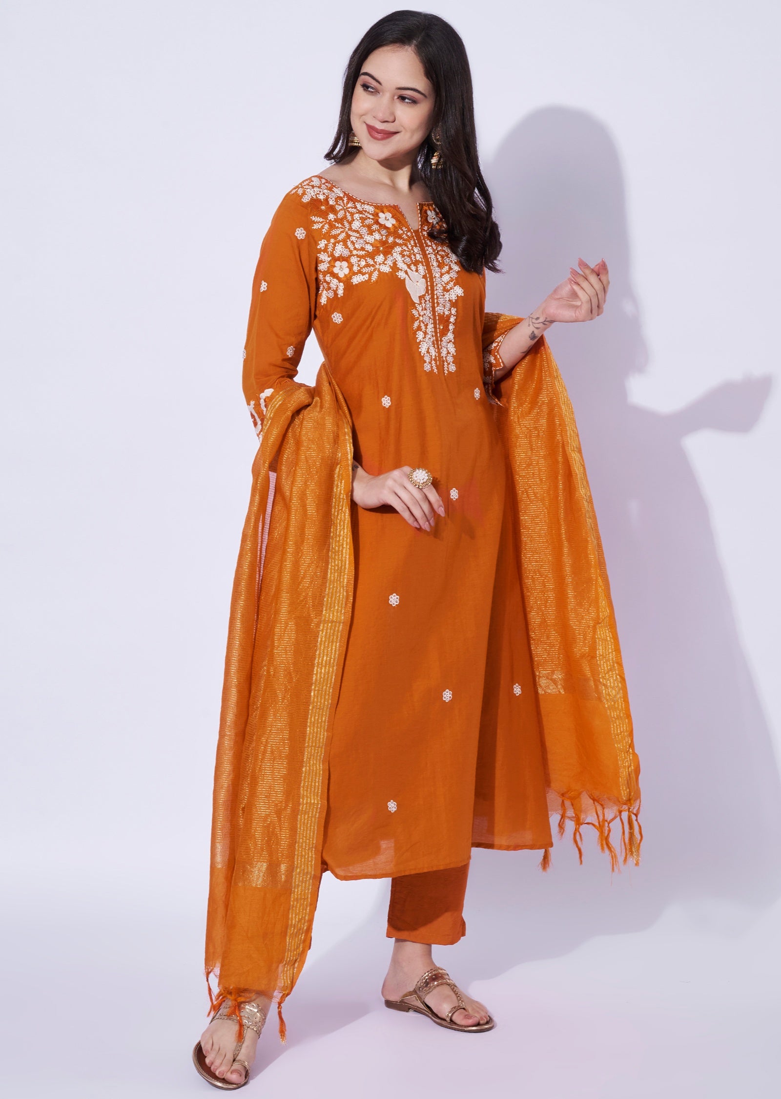 Rust Mul Chanderi Anarkali Suit