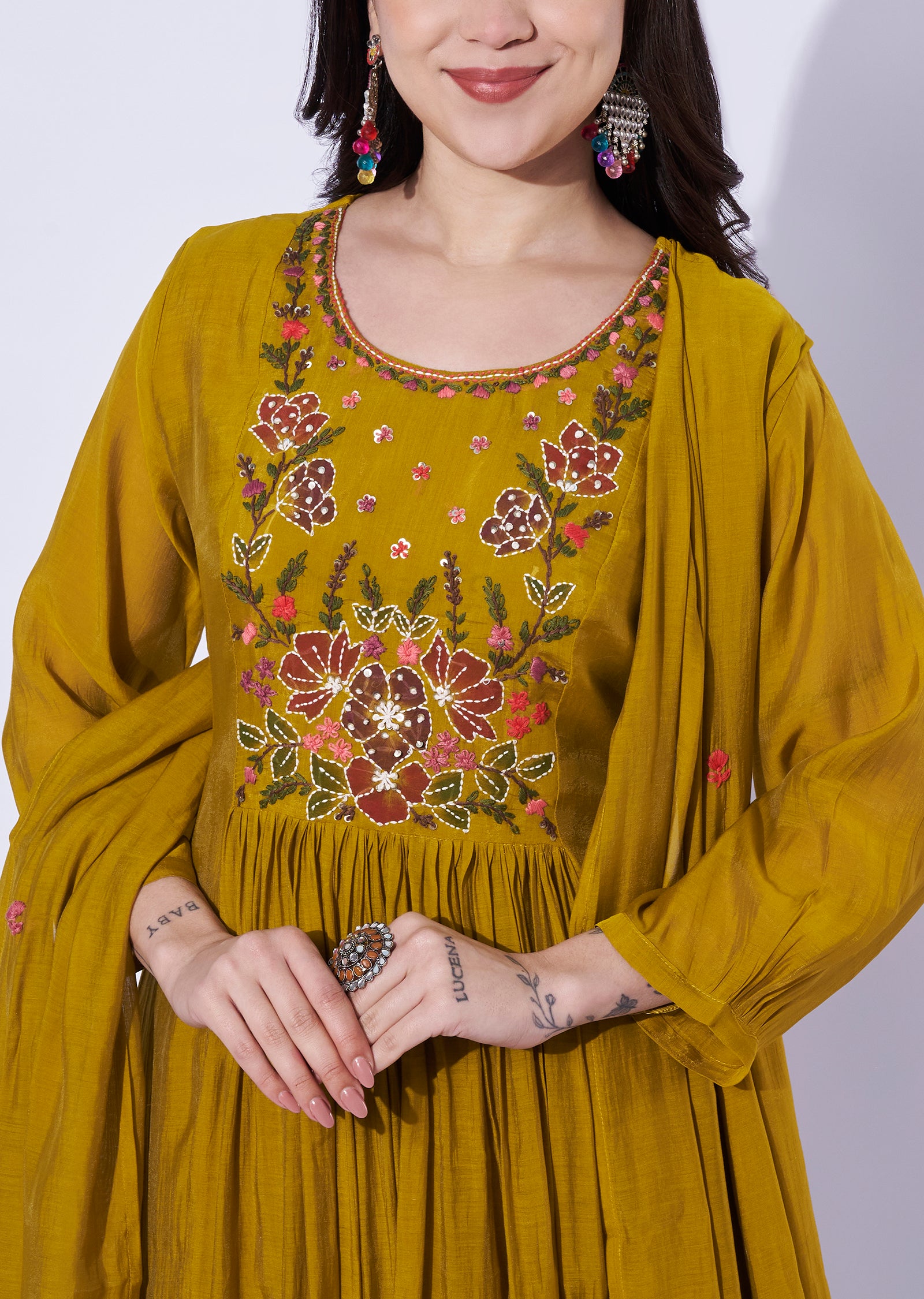 Mustard yellow Mul Chanderi Anarkali