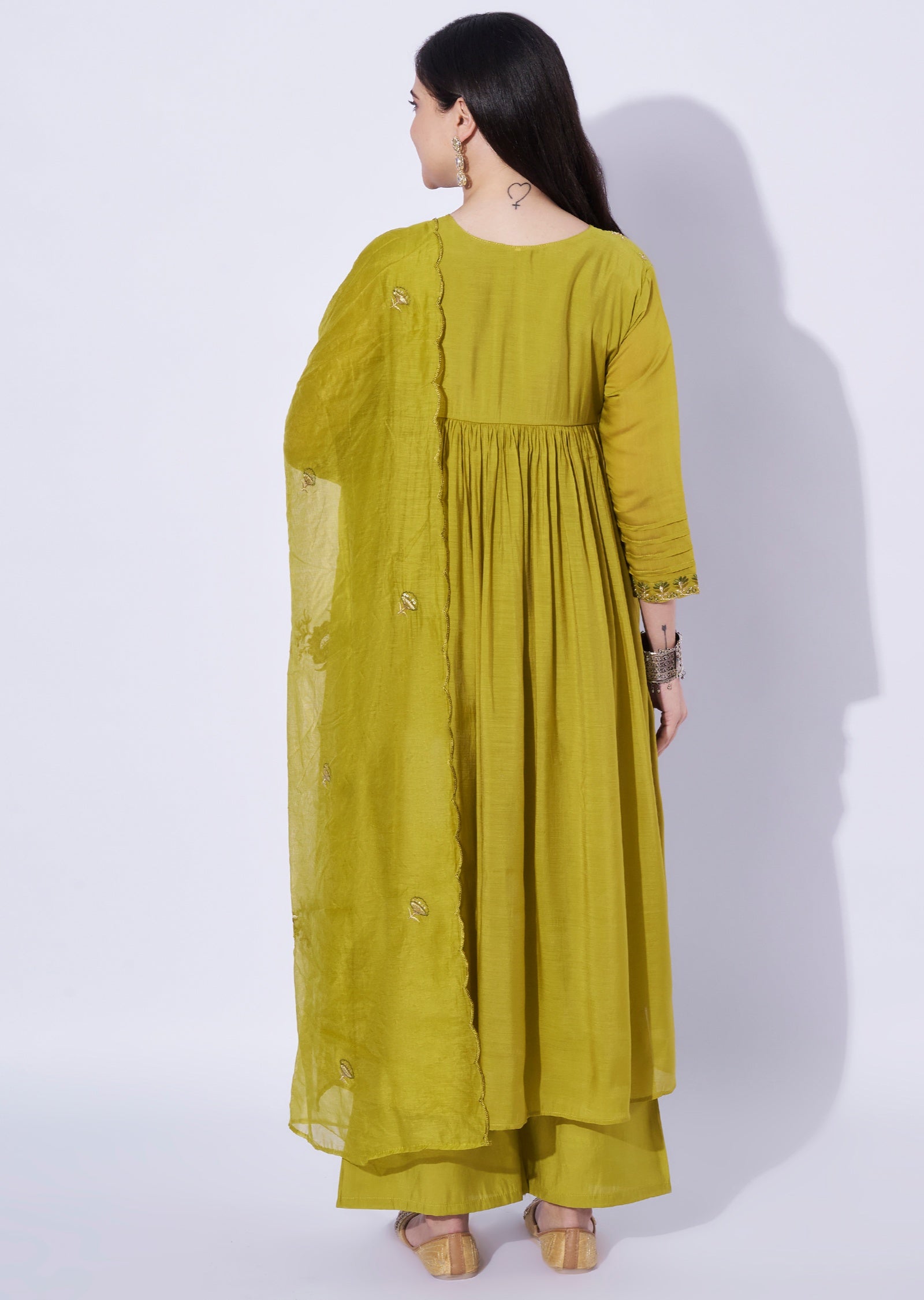 Green Mul Chanderi Anarkali