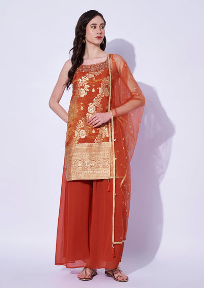 Rust Tissue Sharara Set