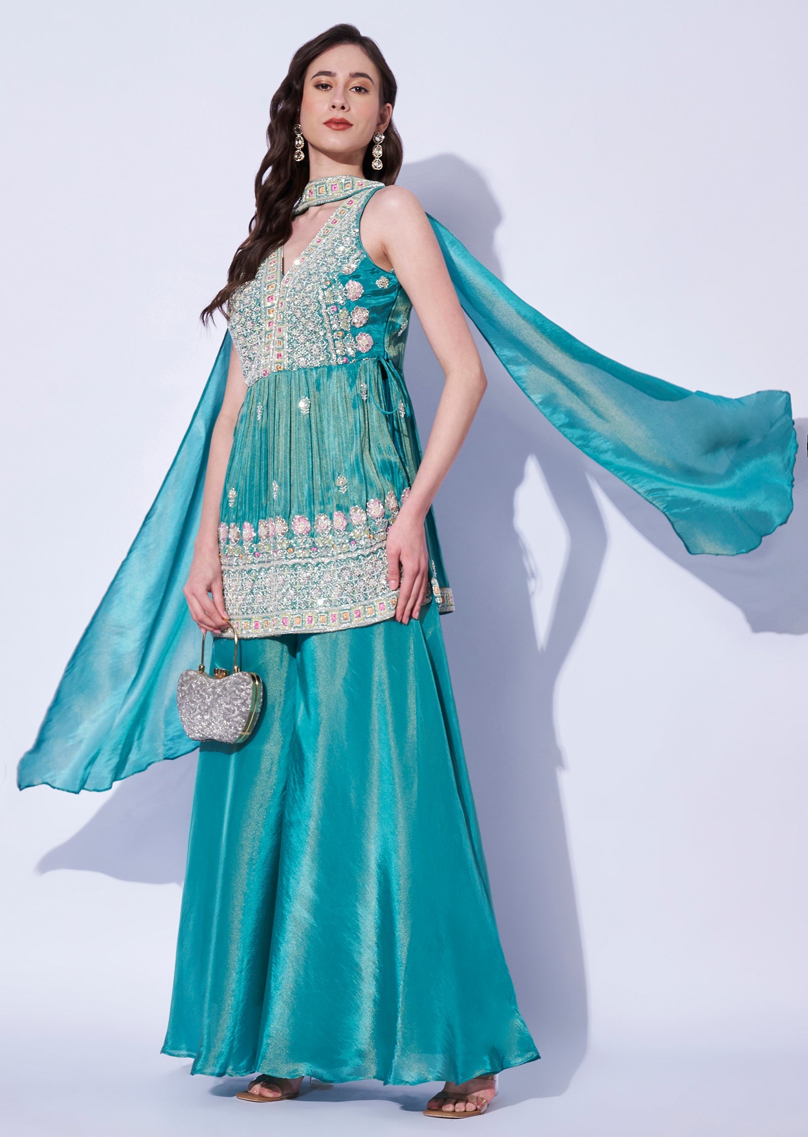 Dusty Blue Tissue Sharara Set