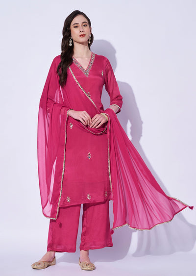 Pink Gold Straight Cut Kurti Set