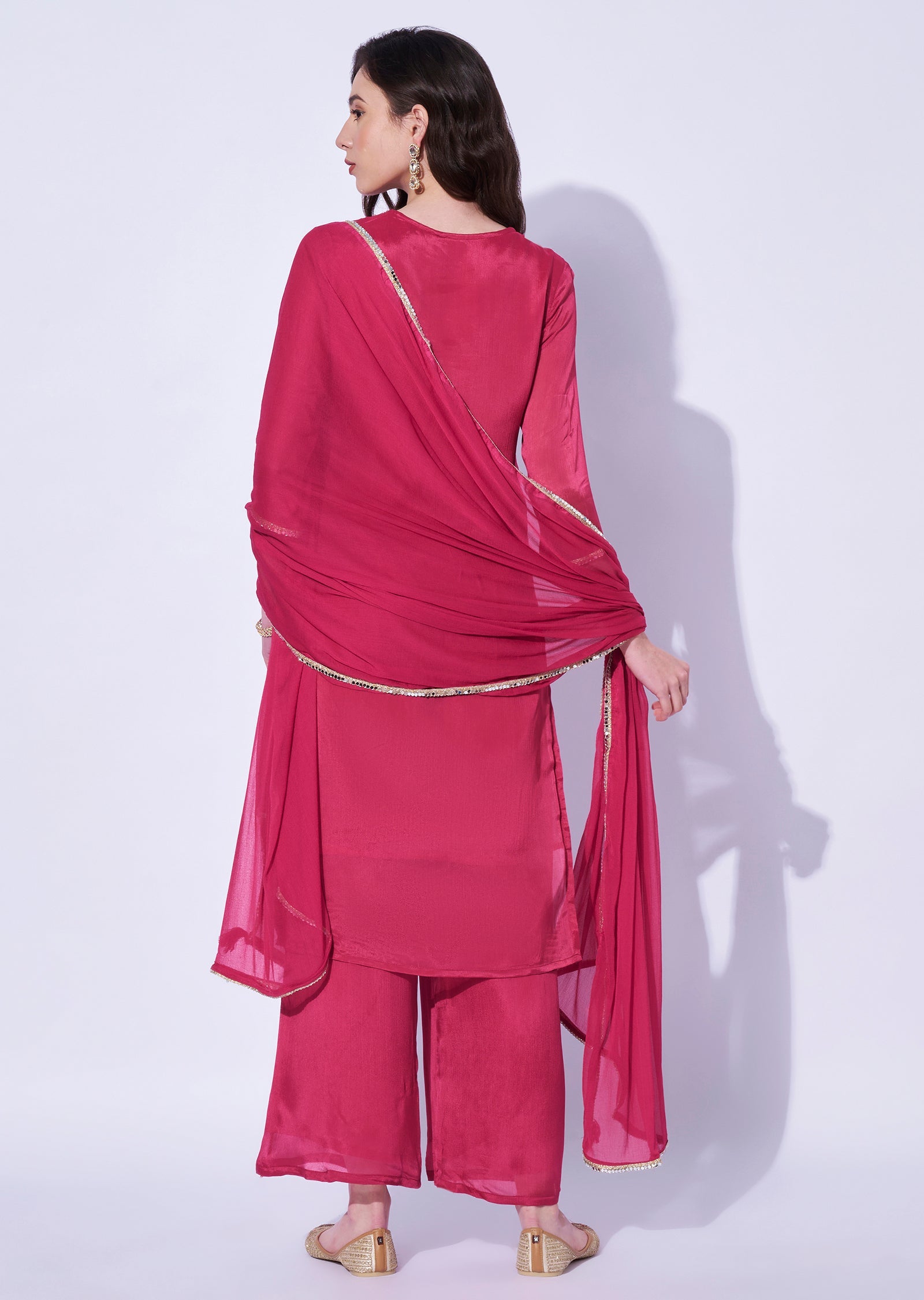 Pink Gold Straight Cut Kurti Set