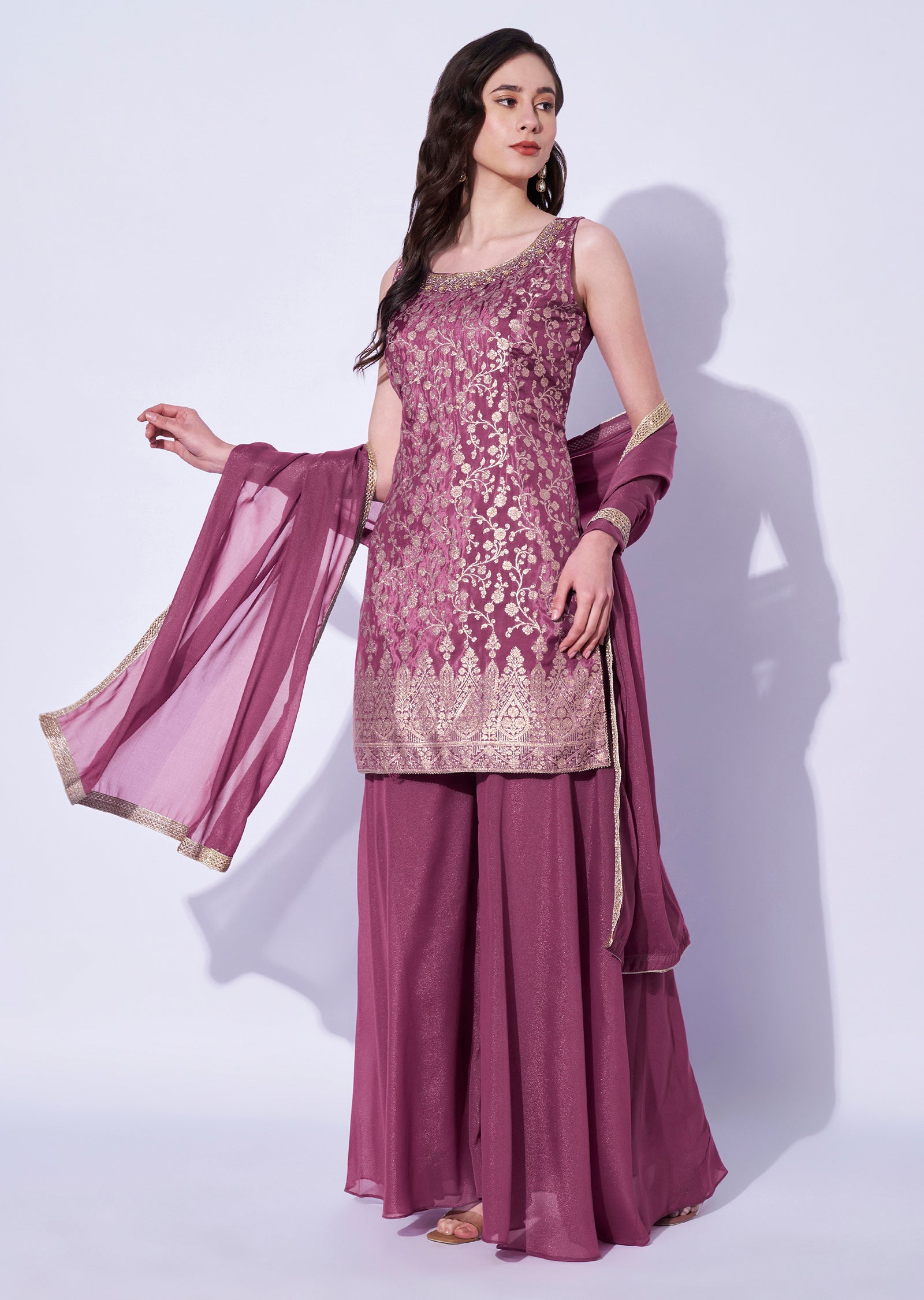 Onion Pink Silk Sharara Set