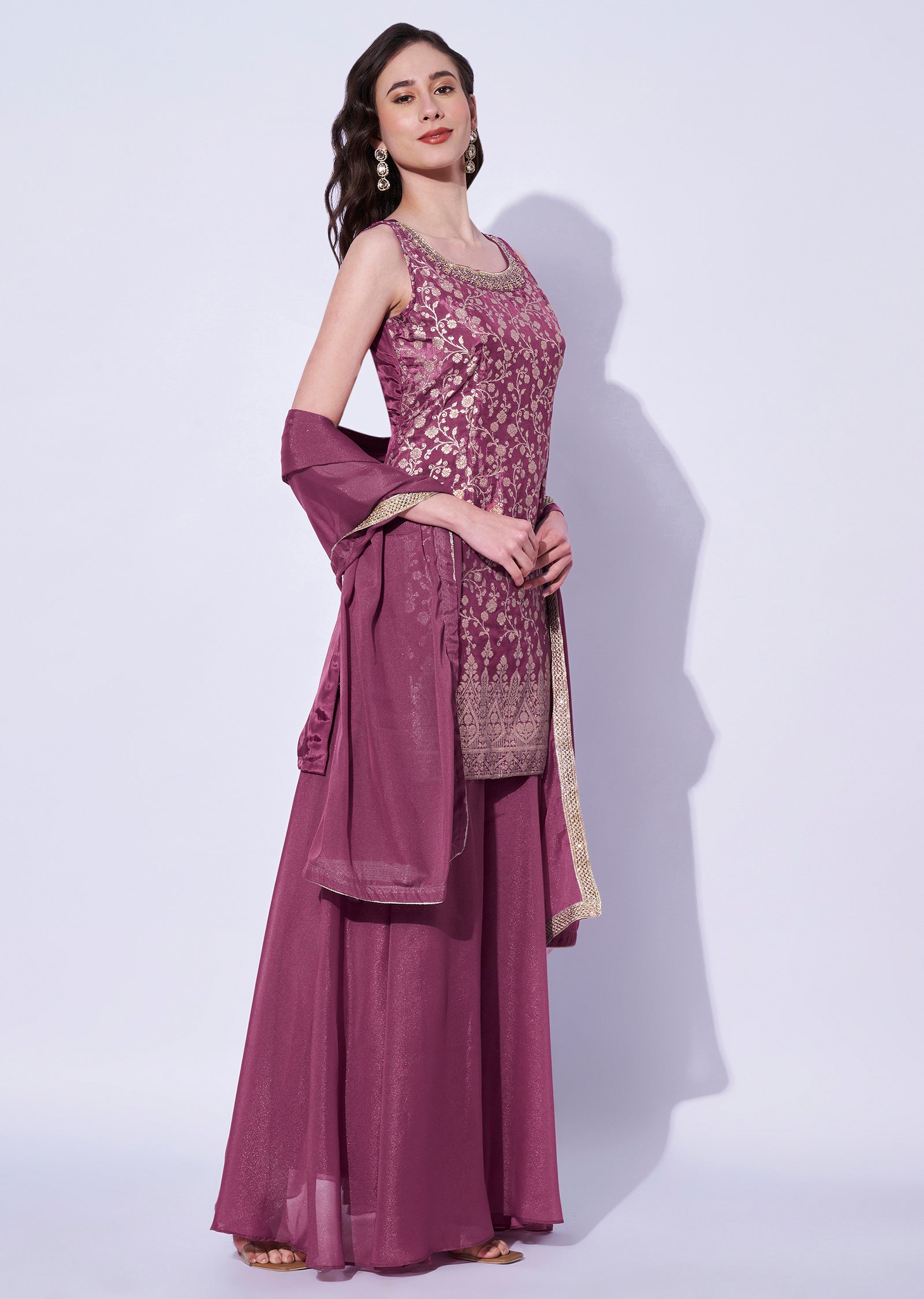 Onion Pink Silk Sharara Set