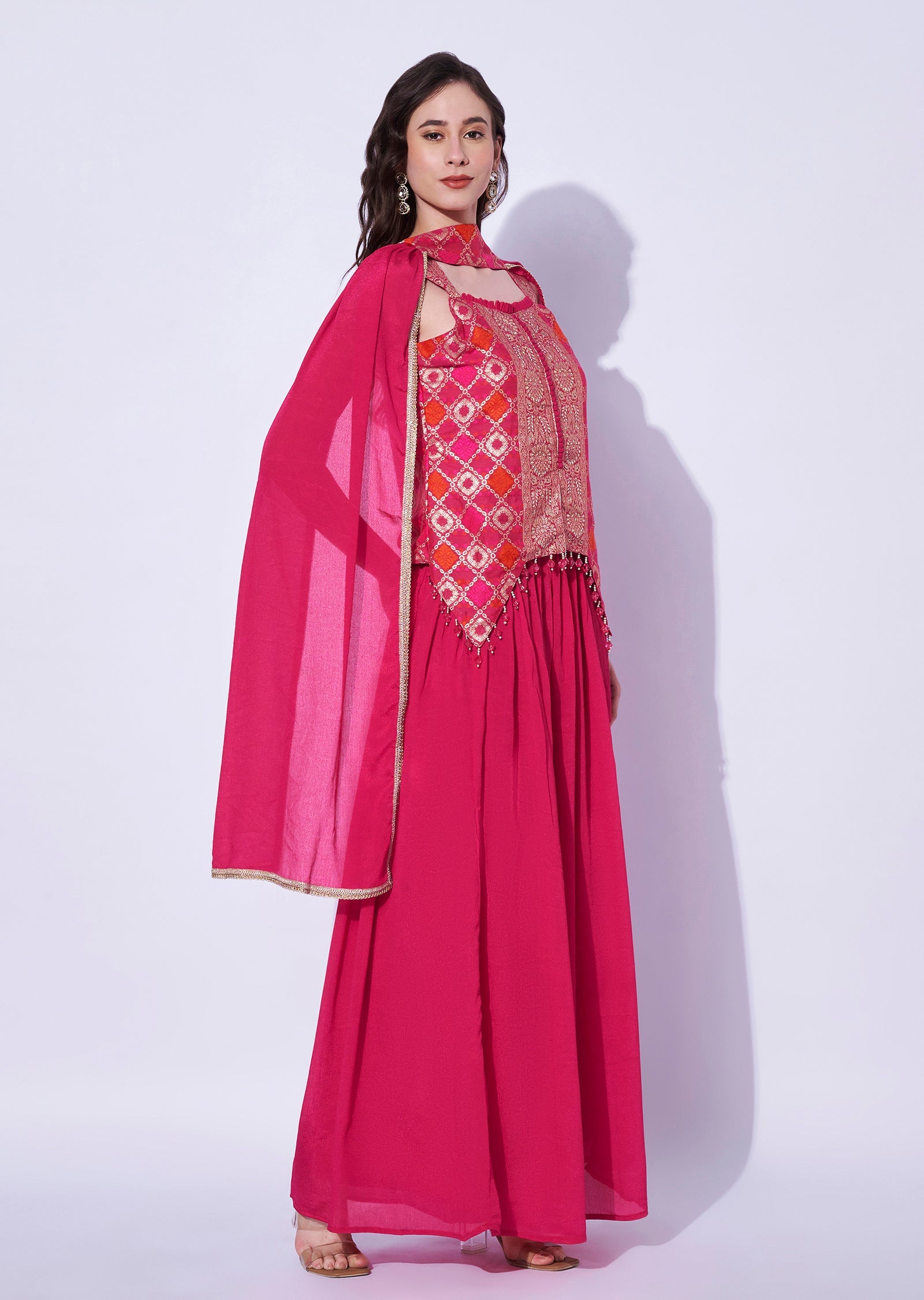 Pink Silk Sharara Set