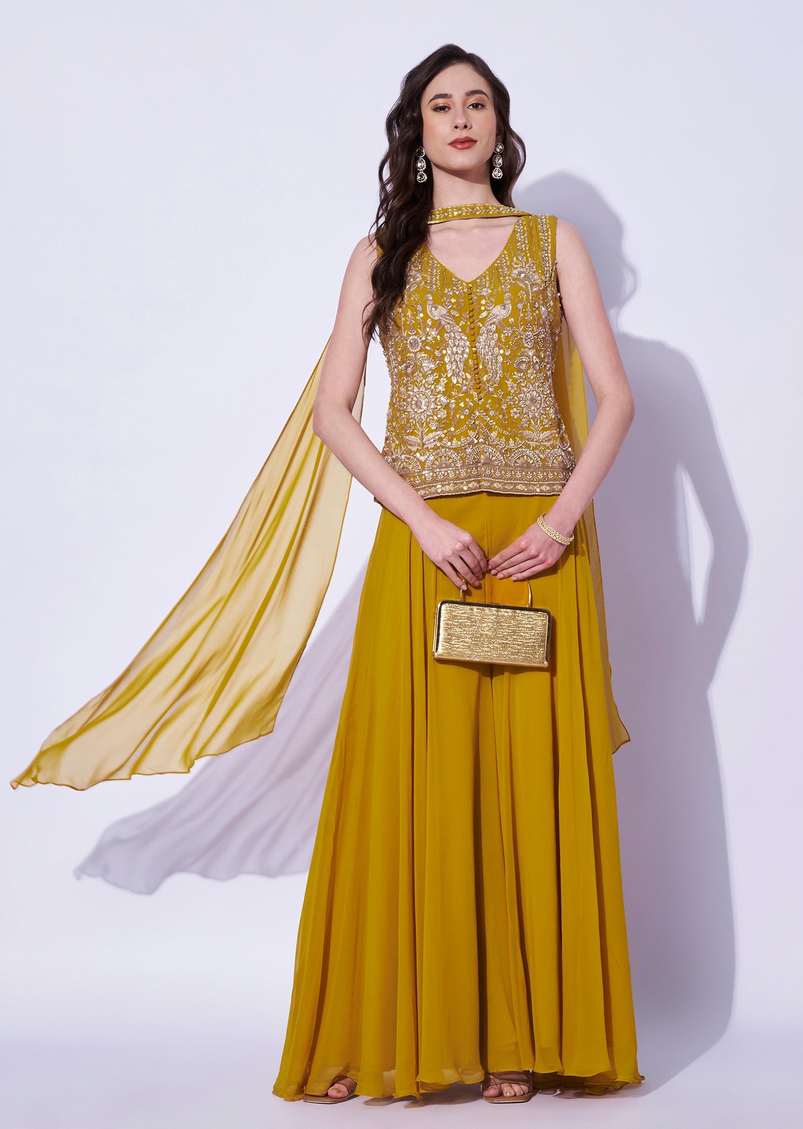 Mustard Georgette Sharara Set