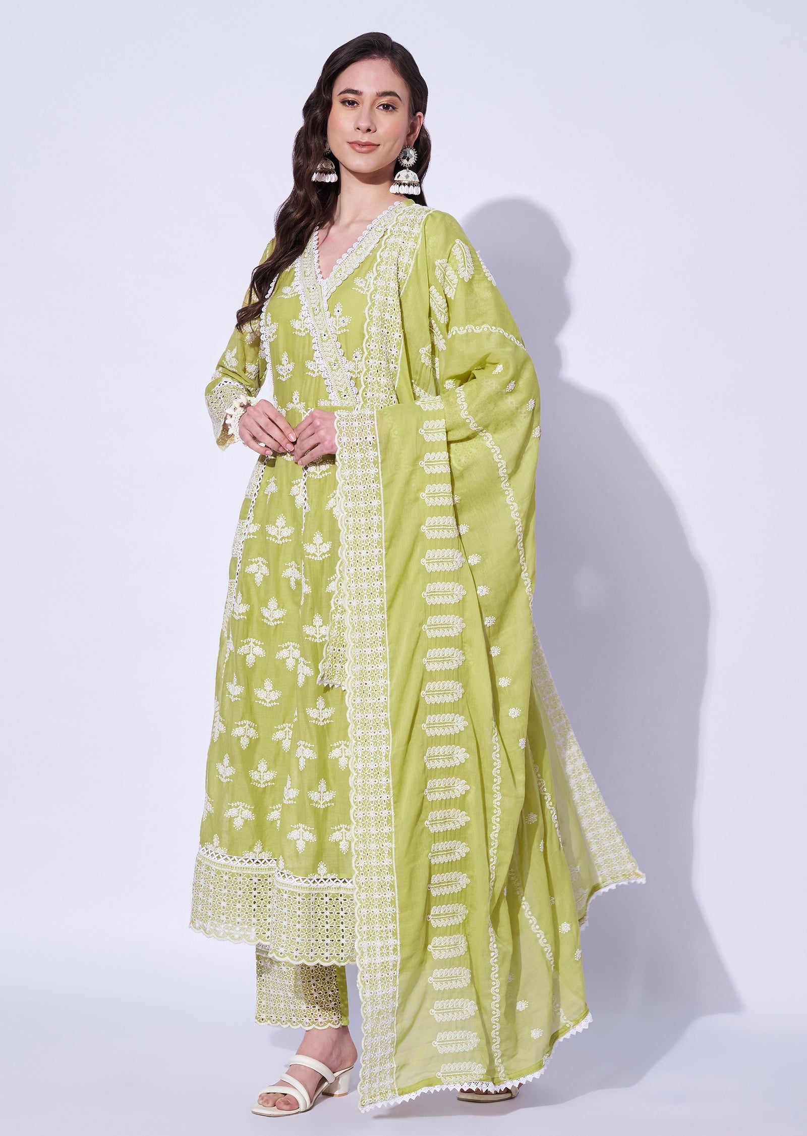 Light Green Cotton Anarkali