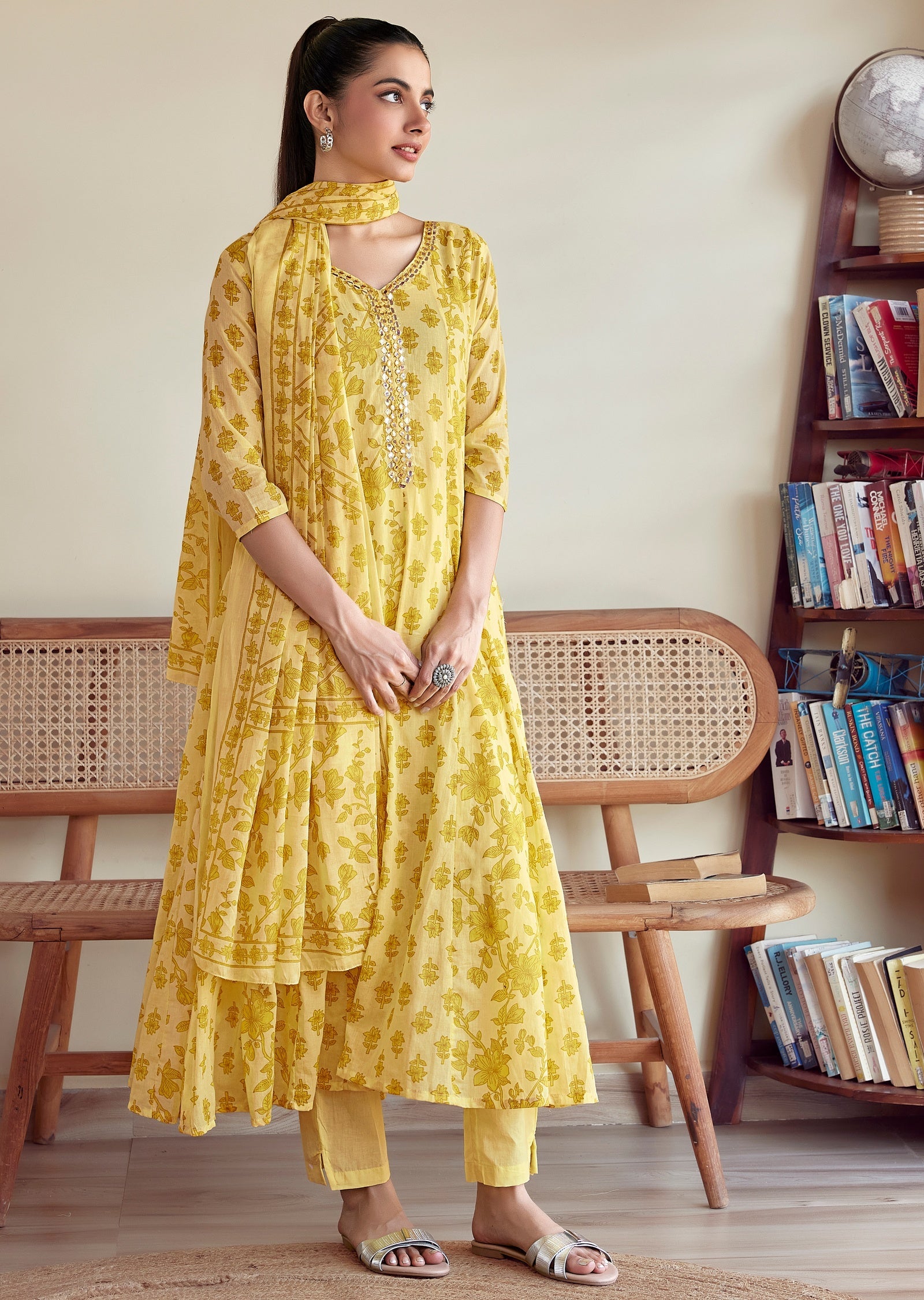 Yellow cotton Anarkali