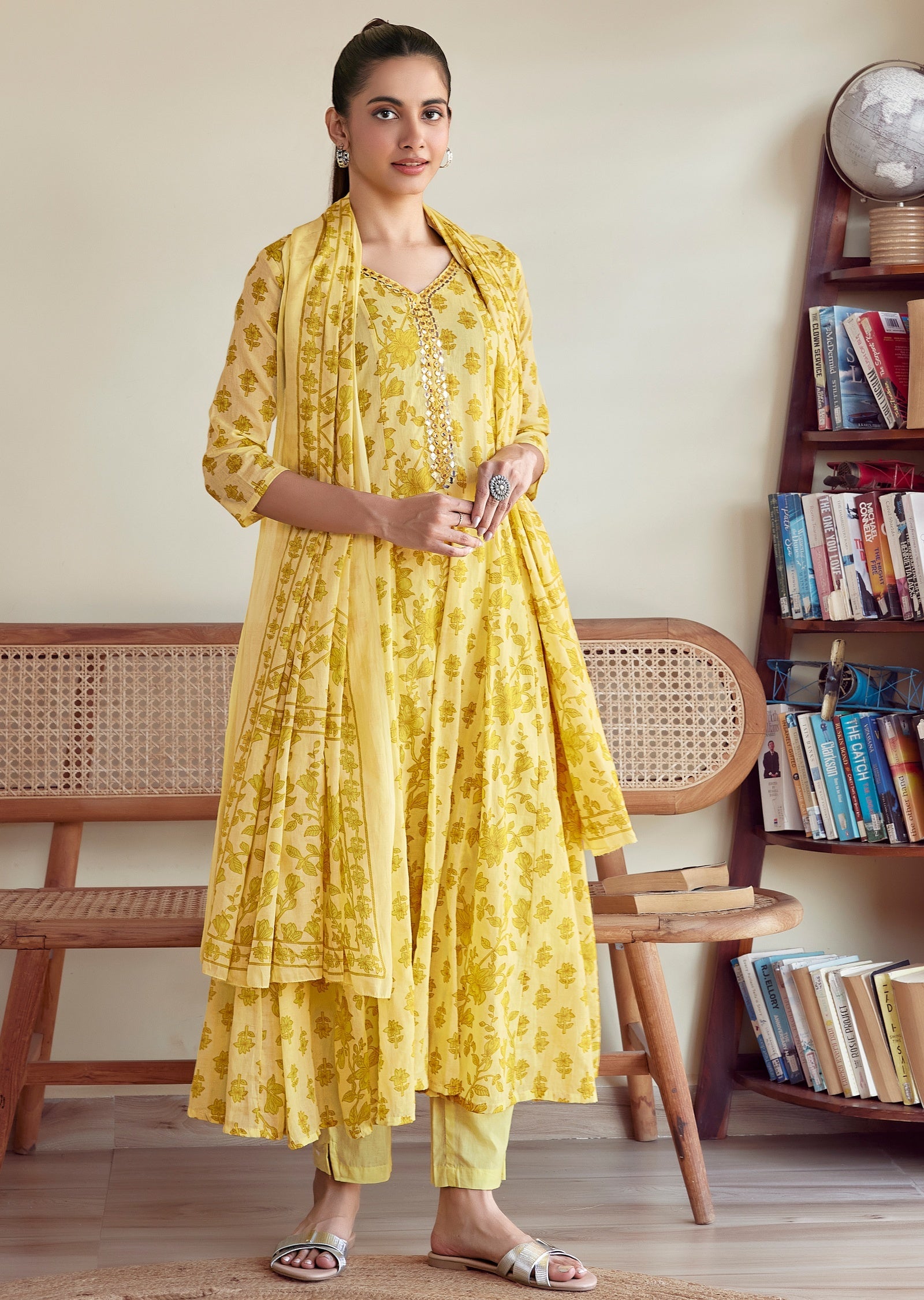 Yellow cotton Anarkali