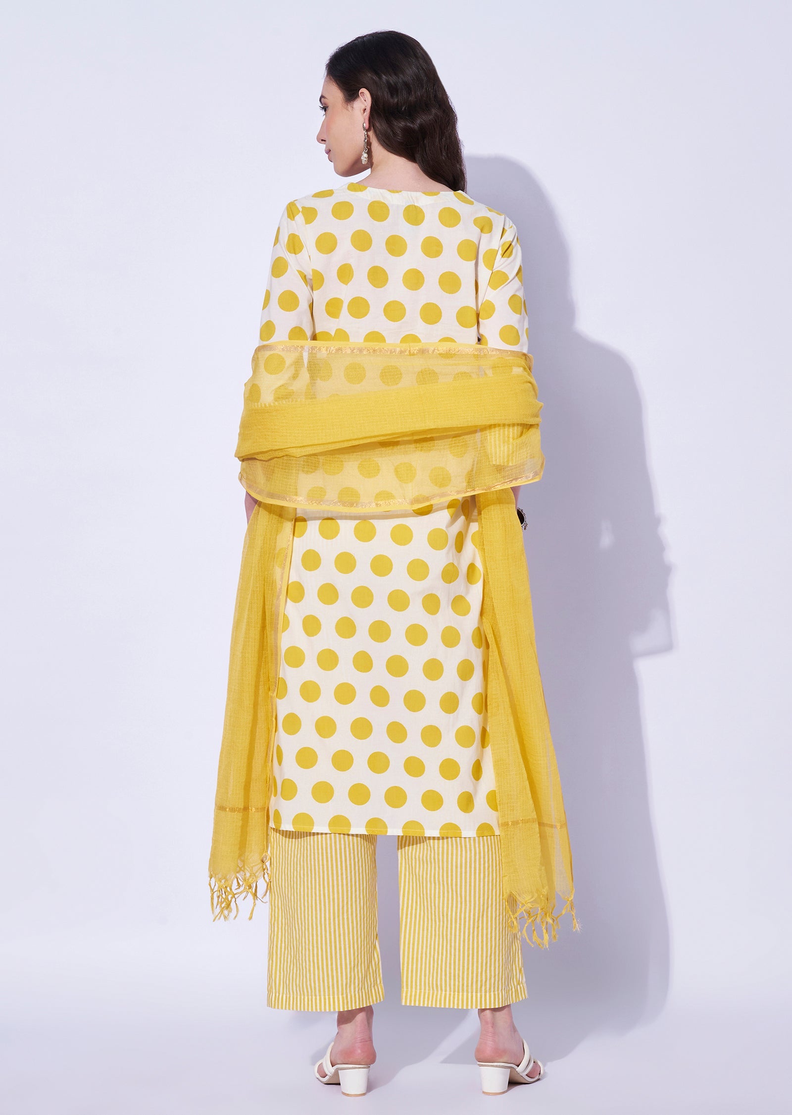 Yellow Cotton Straight Cut Kurti Set