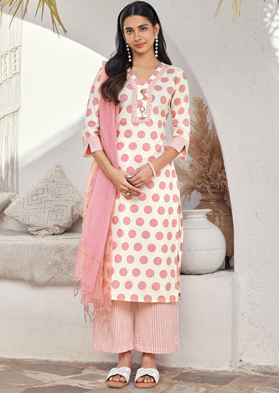 Pink Cotton Straight cut kurti Set