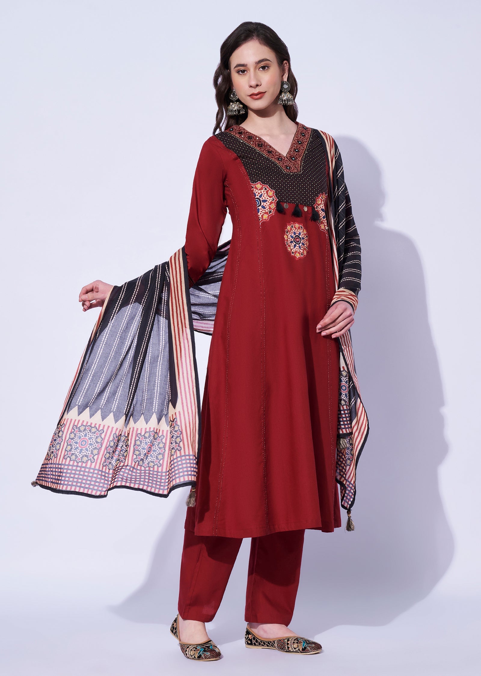 Maroon Cotton Anarkali