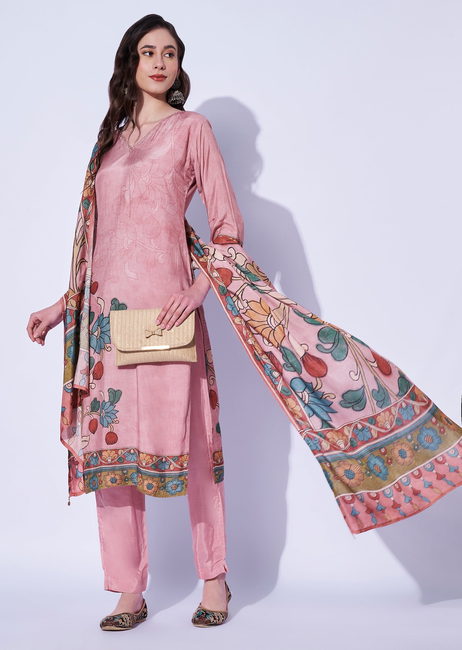 Gajari Crepe Straight Cut Kurti Set