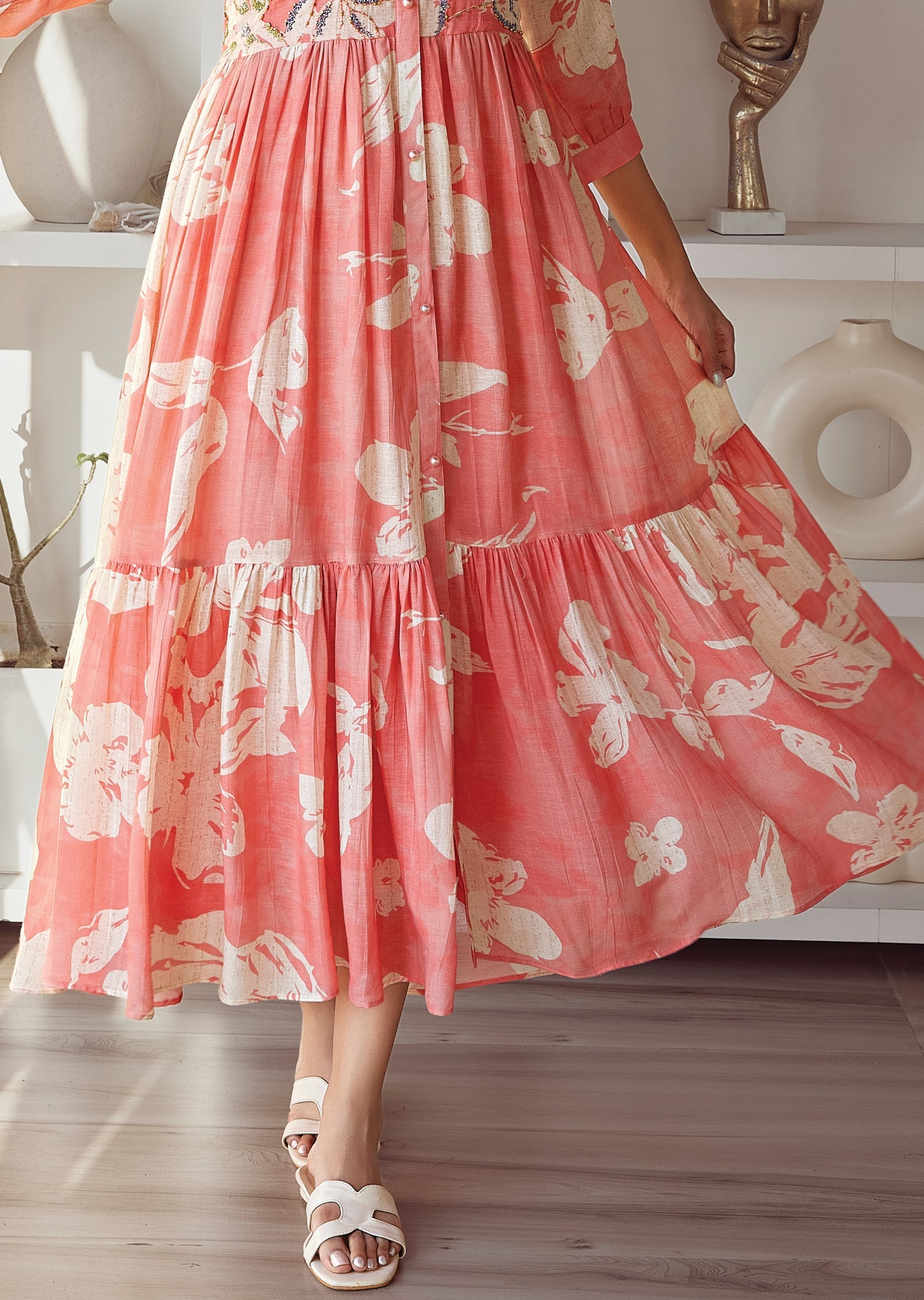 Peach Linen Frock Style kurti