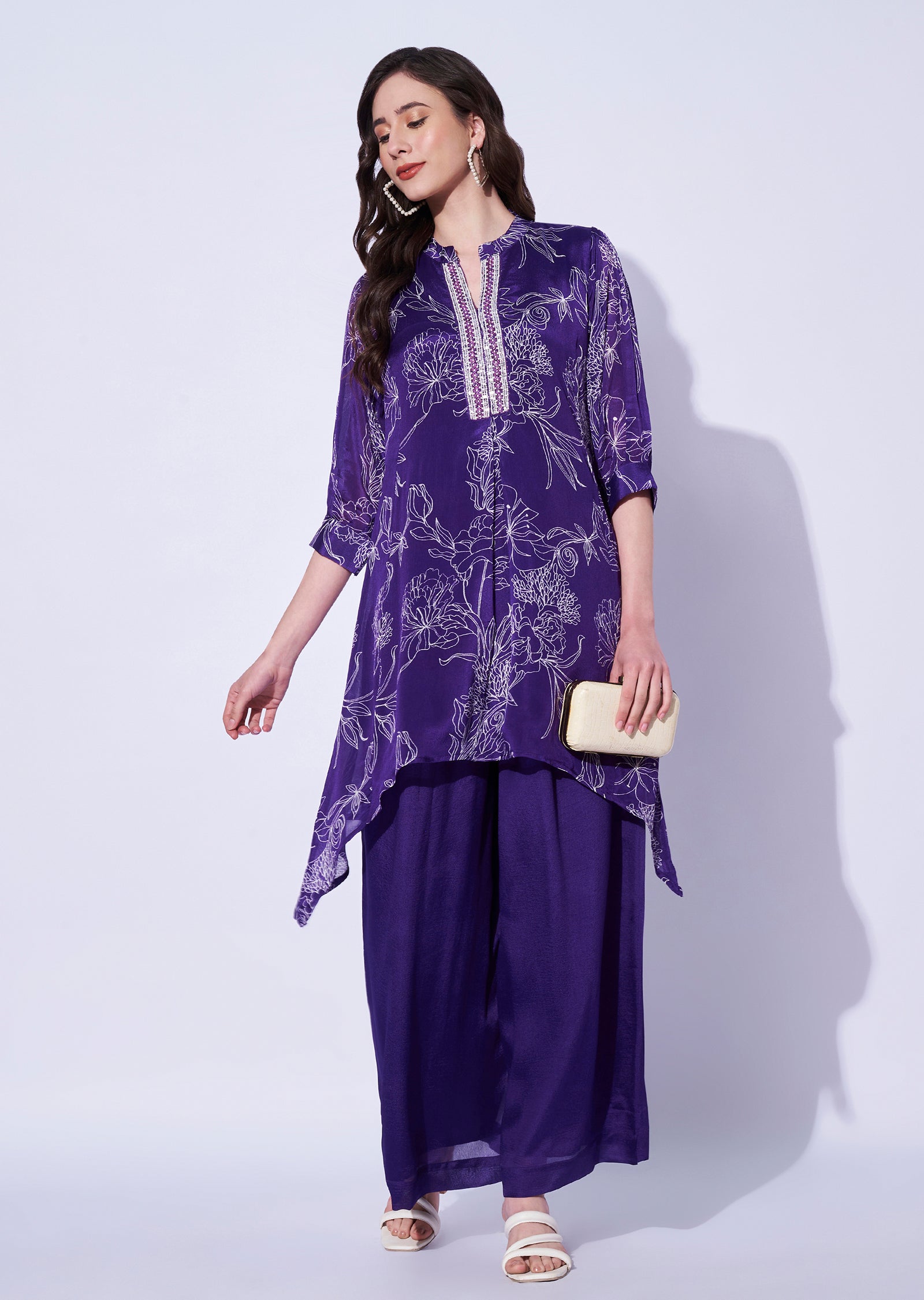 Purple Chinnon Sharara Set