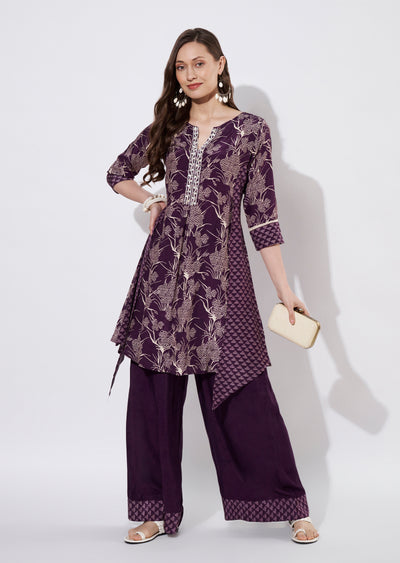 Wine Dola Silk Sharara