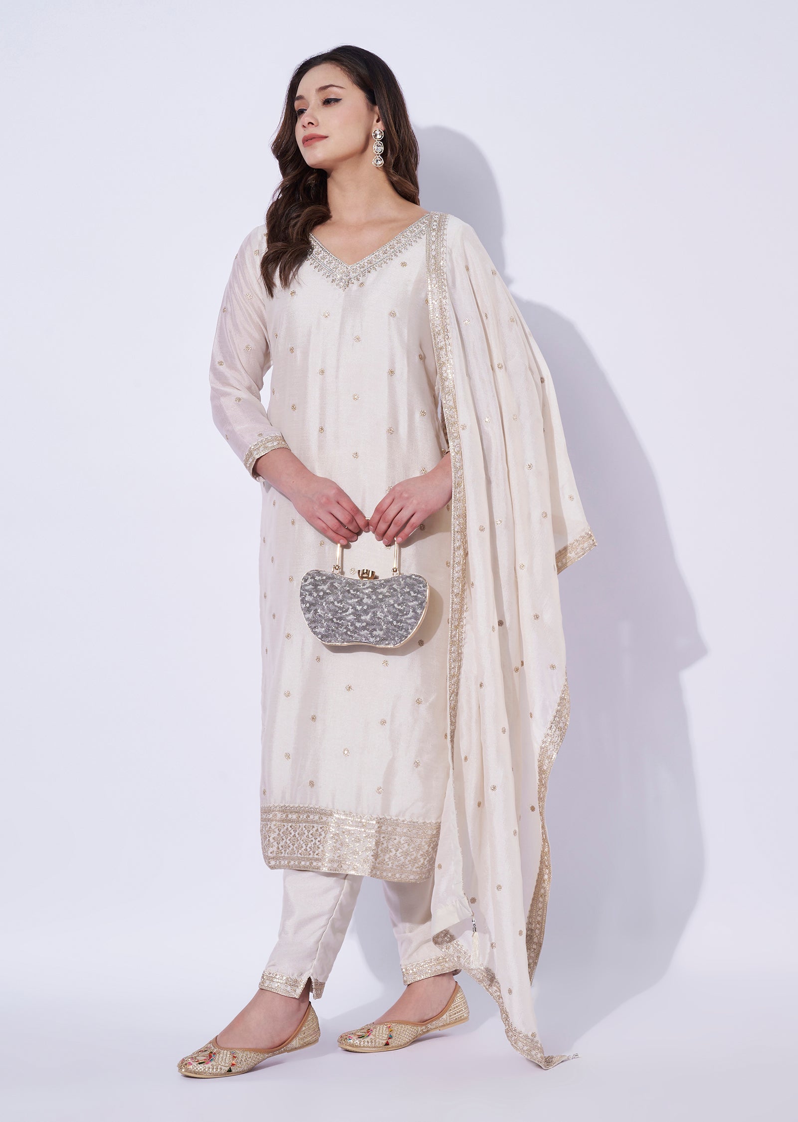 Biege Silk Straight Cut Suit