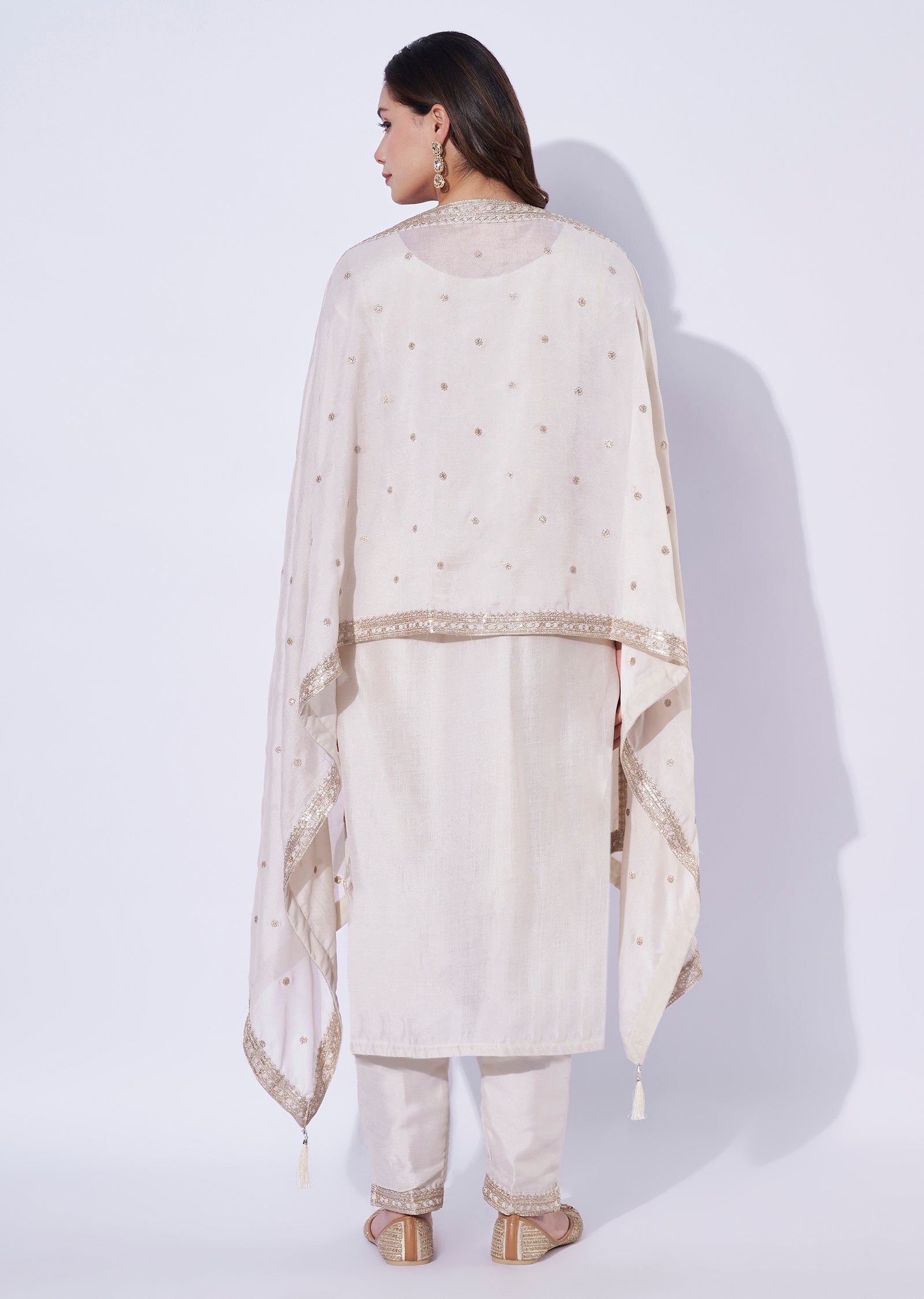 Biege Silk Straight Cut Suit