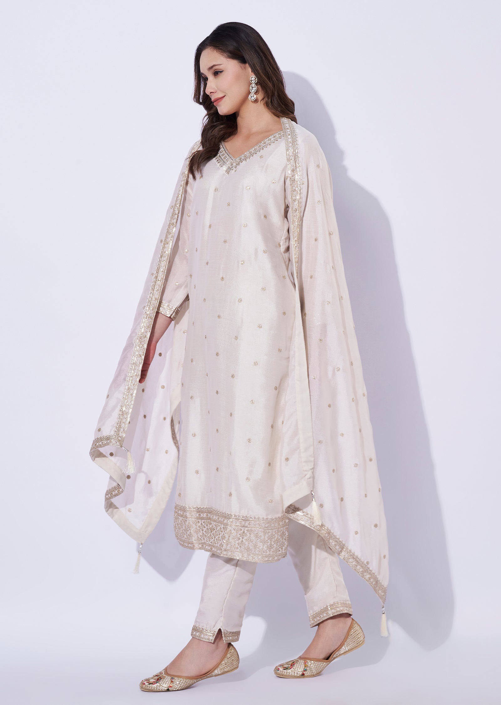 Biege Silk Straight Cut Suit