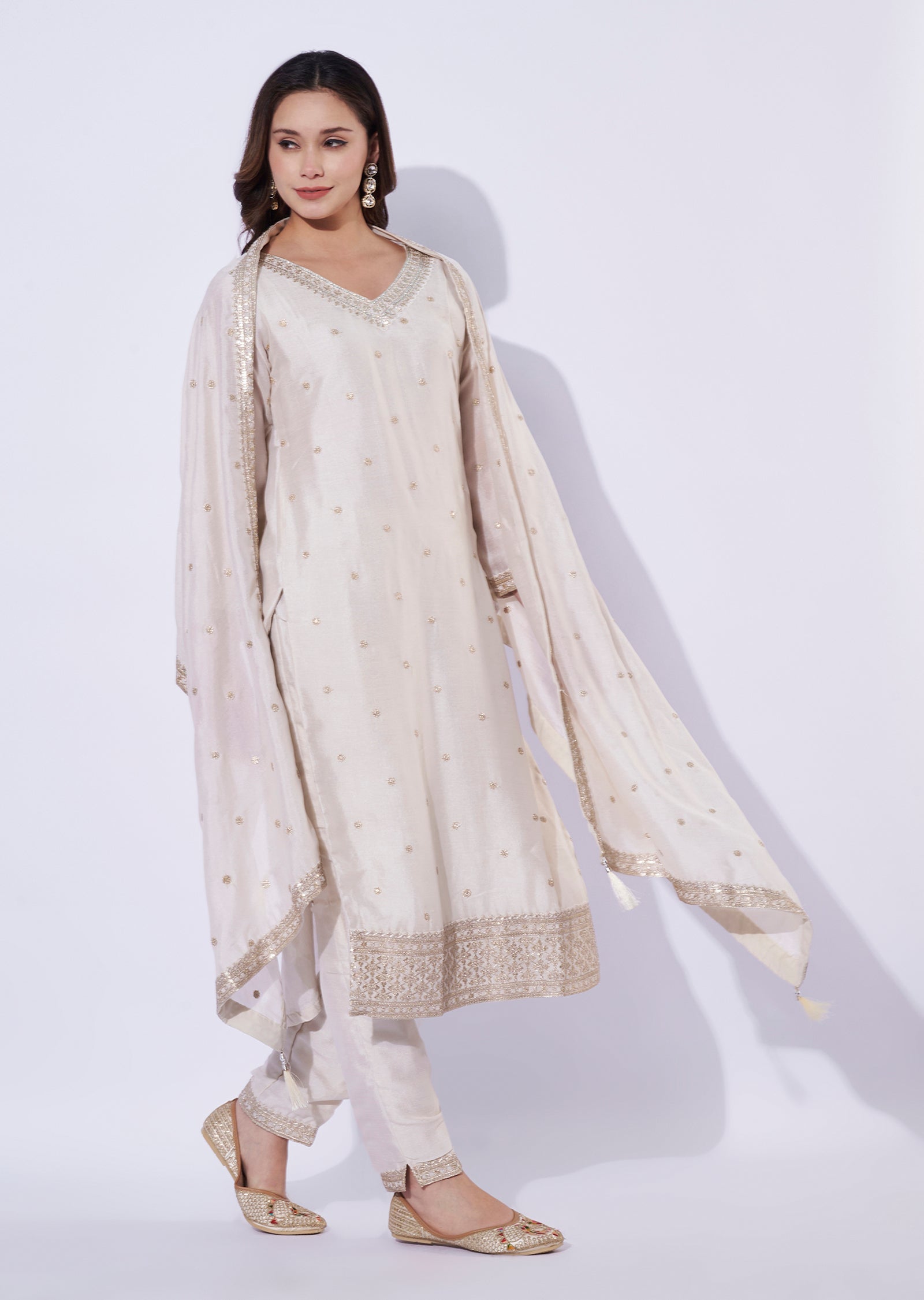 Biege Silk Straight Cut Suit