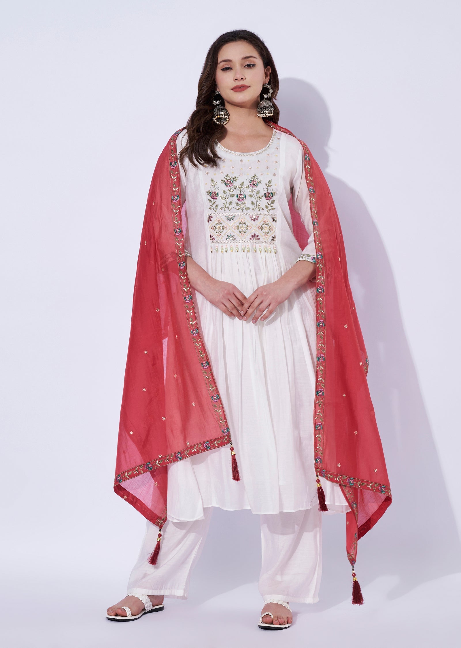 Off White Chanderi Anarkali Set