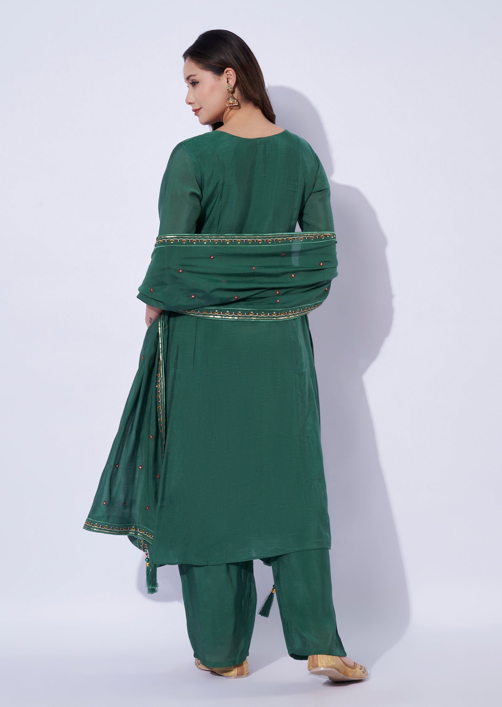 Green Chanderi Anarkali Set