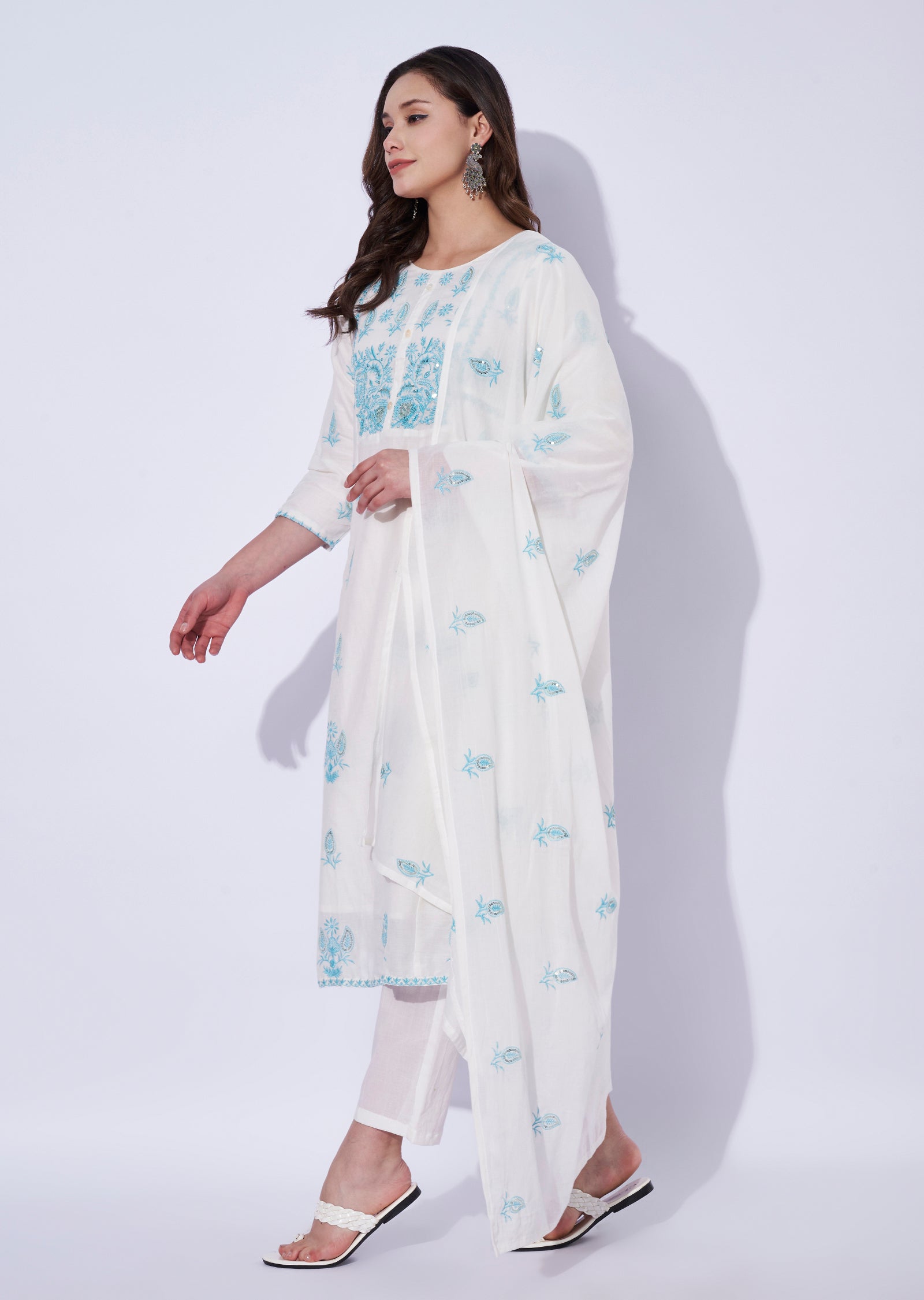 Blue Cotton Straight Cut Suit