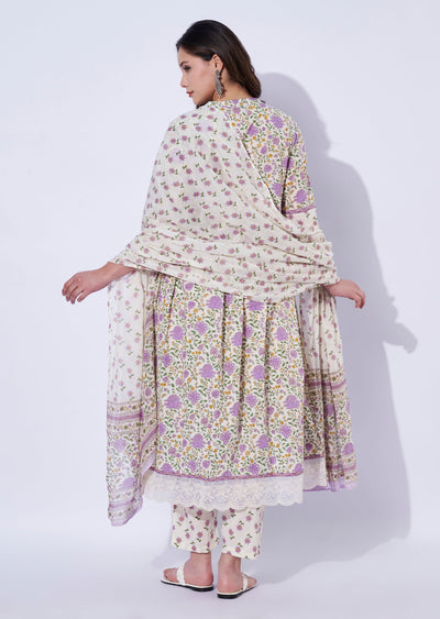 Purple Cotton Anarkali Set