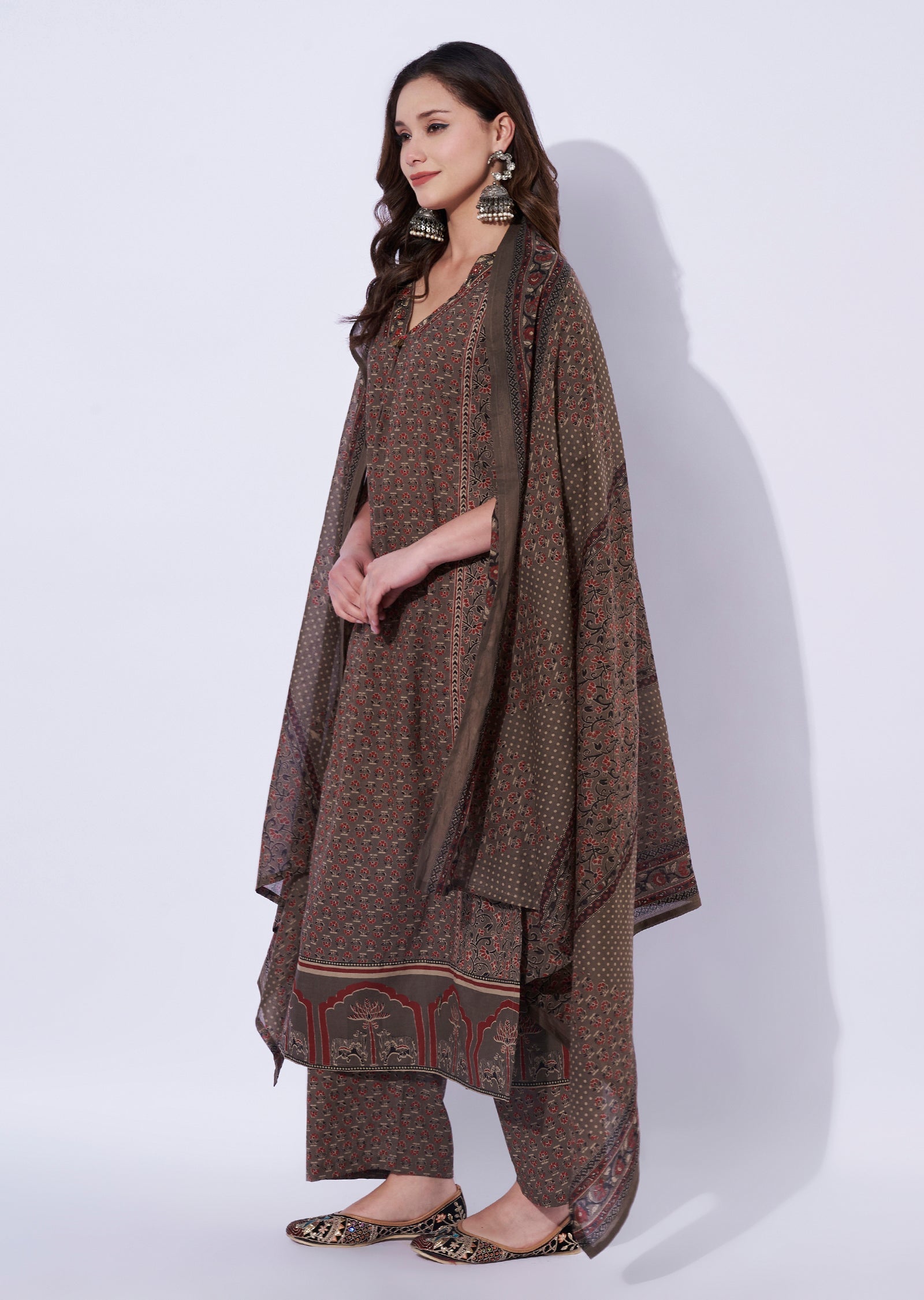 Brown Cotton Straight Cut Suit