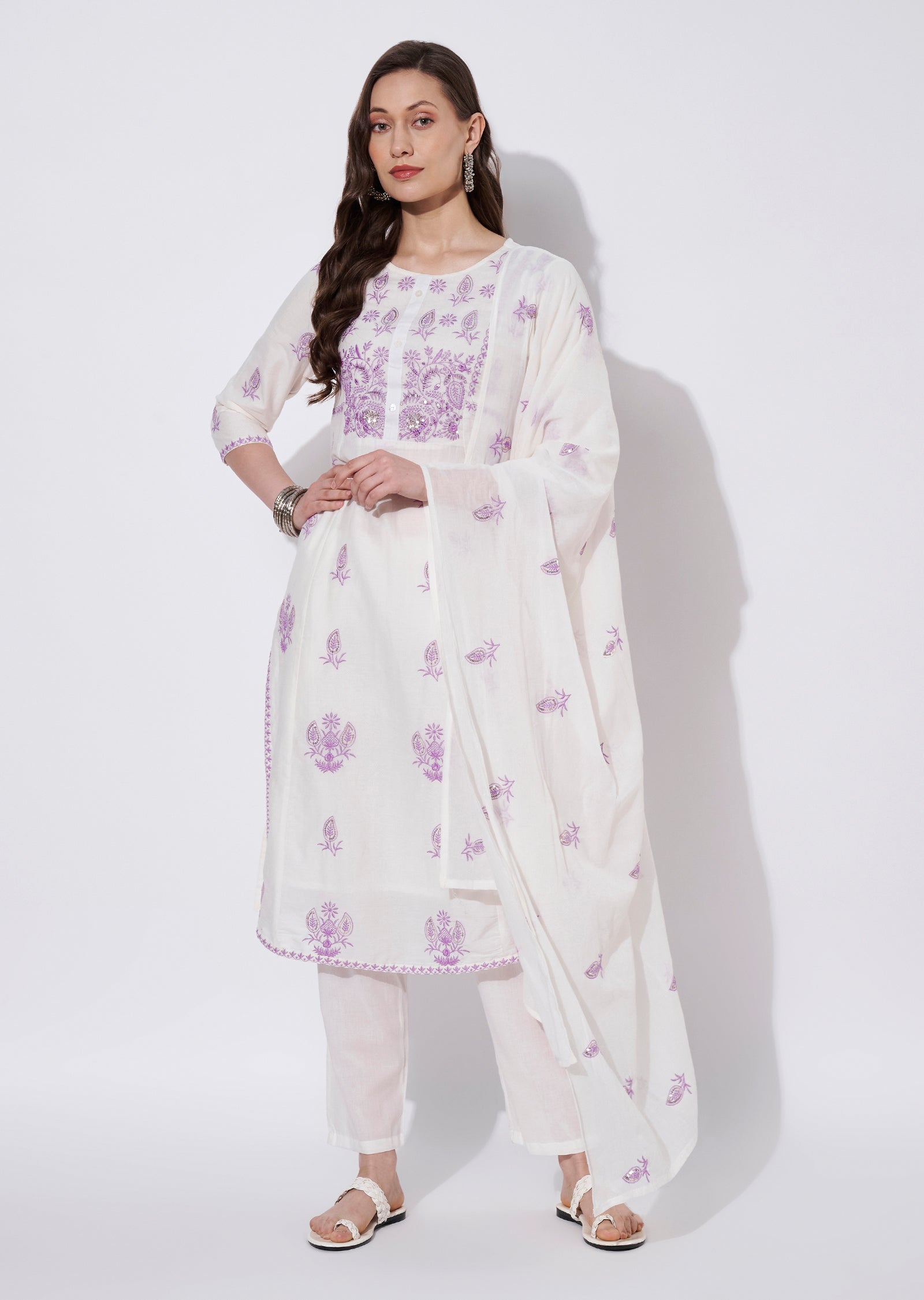 Cream Cotton Straight cut suit