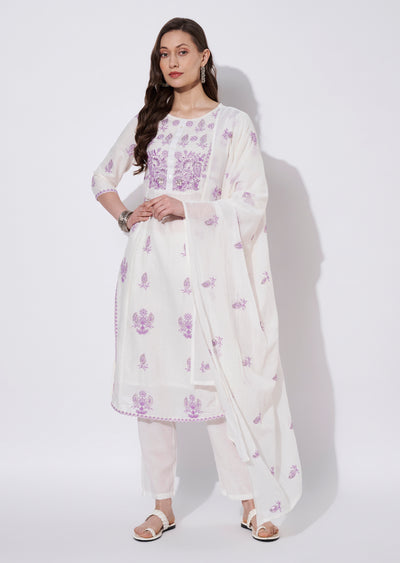 Cream Cotton Straight cut suit