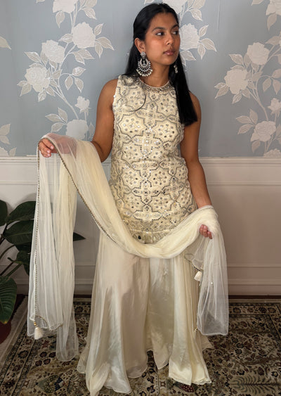 White Net Sharara Set