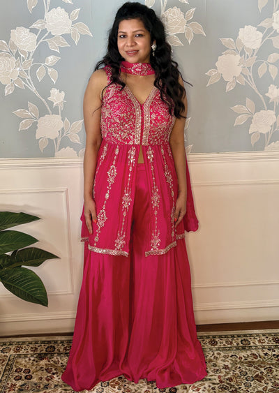Pink Chinnon Sharara Set