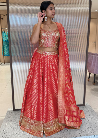 Red Silk Corset Lehenga