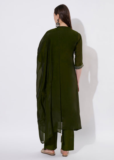 Olive Green Silk Anarkali