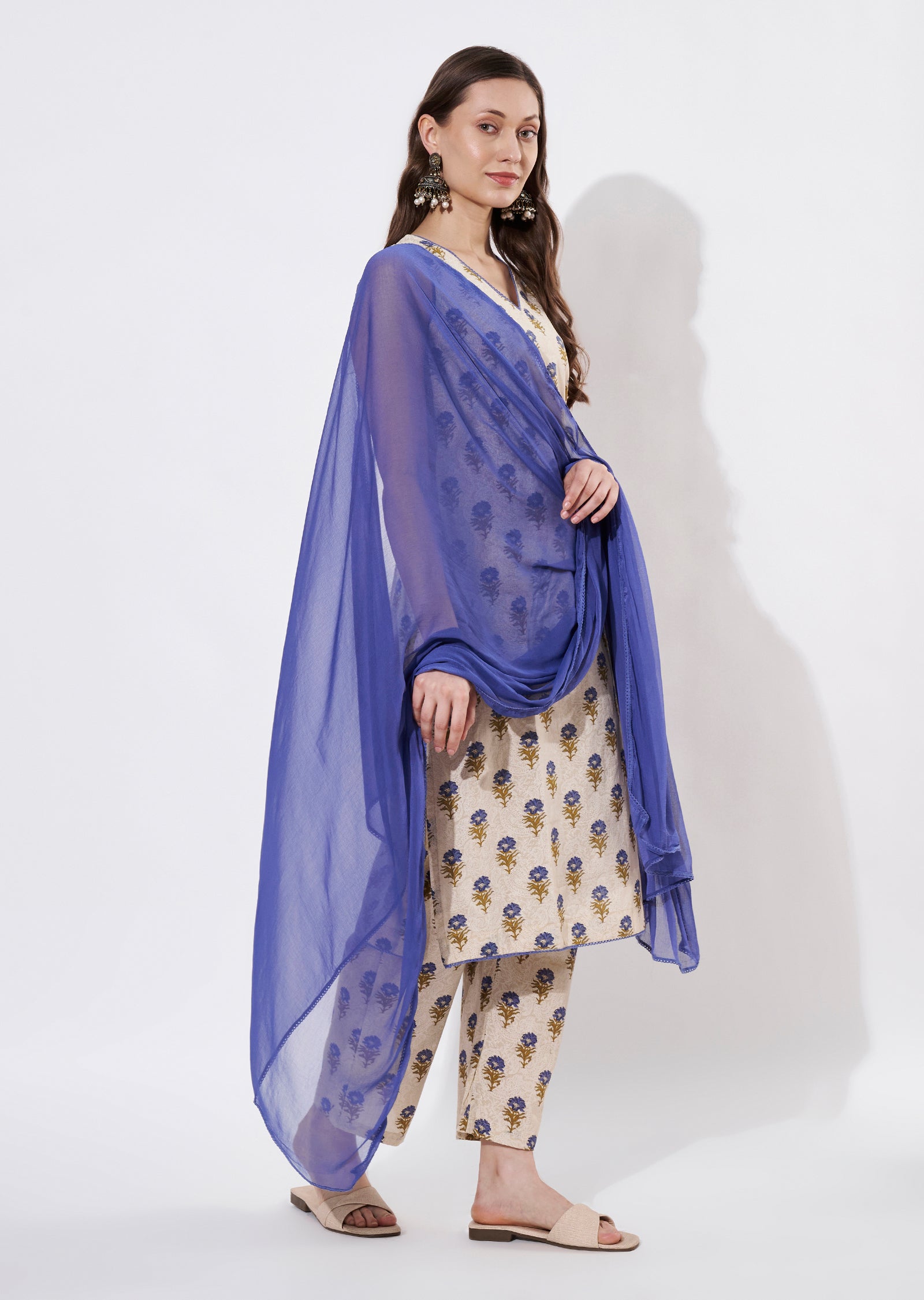 Blue Cotton Straight cut suit