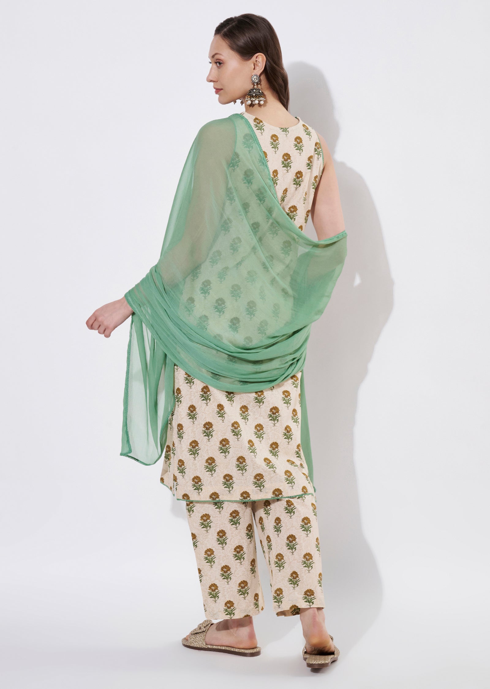 Green Cotton Straight cut suit