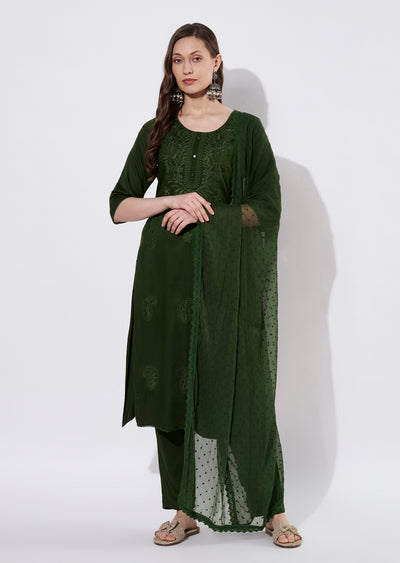 Bottle Green Silk Straight cut suit
