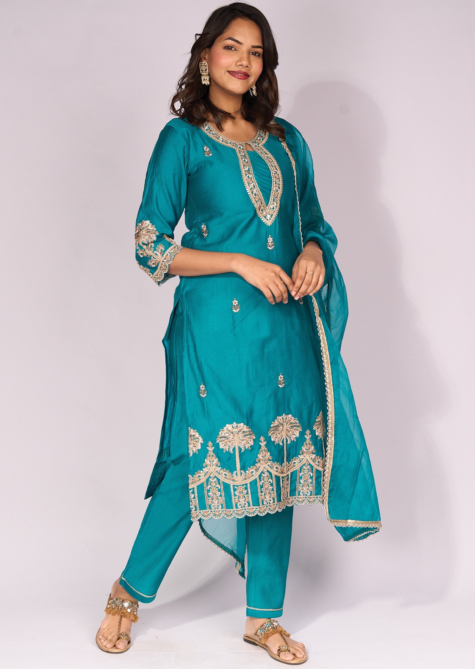 Rama Blue Dola Silk Straight cut kurti suit